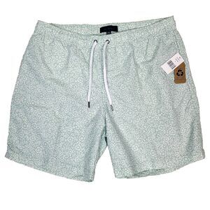 NEW‎ Saks Fifth Avenue Swim Trunks XL Green Floral Pockets Lined Nylon Blend
